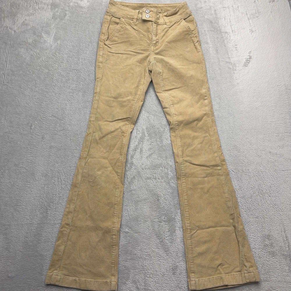 American Eagle Pants Womens 00 Tan High Rise Kick Boot Corduroy Flare Stretch